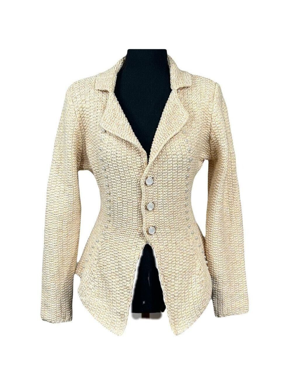 Stylewe Yellow Pearl Detail Collared Y2K Cardigan Sweater Size S